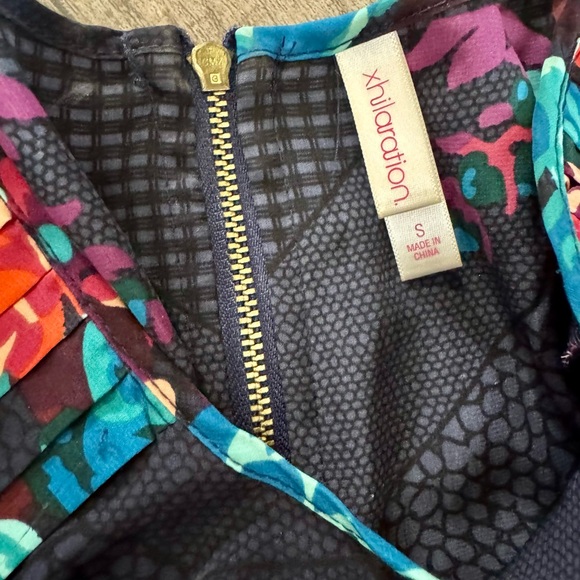 Womens Floral Mini Dress Small | Navy Balloon Sleeve Dress | Tie Back - Picture 7 of 8